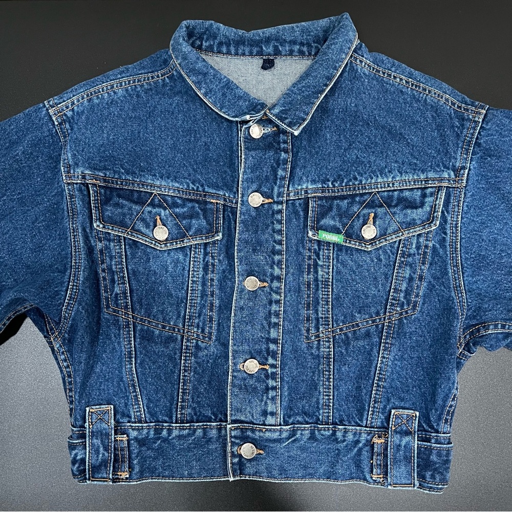VTG PUMA Jeans Denim Jacket 1980s Germany Short Cut Bomber Size 3 - Picture 2 of 11